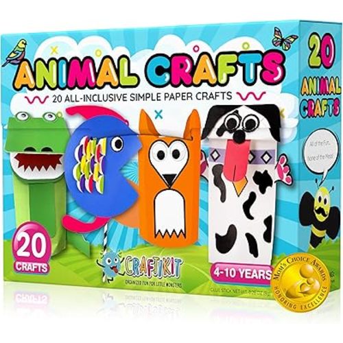 Craftikit® 20 Award-Winning Animal Toddler Arts and Crafts for Kids Ages 3-10 Years, All-Inclusive Animal Craft Kits, Fun Toddler Craft Box for Girls, Boys in Preschool
