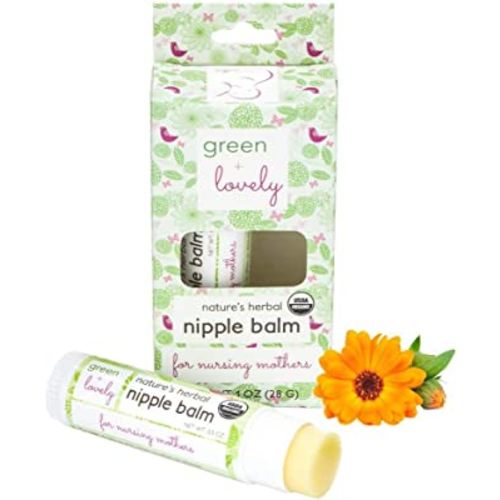 Green+Lovely Nipple Balm Organic Nature's Herbal Breastfeeding Cracked Nipples Soother Nursing Crack Ointment Essential Stick, Silky Calendula Infused, Pregnancy Essential, 2 x 0.5 oz Gift Set
