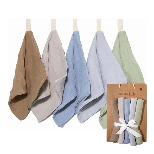 Zoe Sage Baby Muslin Wash Cloths - (5 Pack) 25cms x 25cms 100% Organic Cotton Baby Bath Muslin Cloth Towel, Baby Essentials for Newborn Babies, Kids, Girls and Boys (Earth and Sky) : Amazon.com.au: Baby