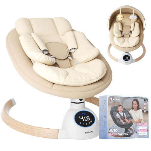 TouHeart Baby Swing, Electric Infant Rocker with Bluetooth & Remote, 5 Speeds, 10 Lullabies, Khaki