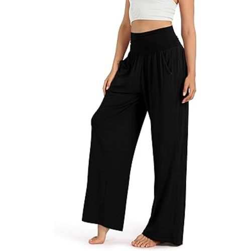 ODODOS Women's Wide Leg Palazzo Lounge Pants with Pockets Light Weight Loose Comfy Casual Pajama Pants-26/28/30"/32" Inseam