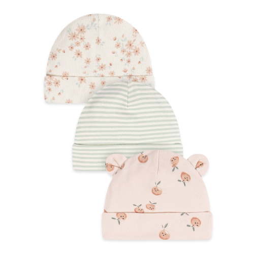 Gerber Baby Girl Cotton Caps, 3-Pack, Sizes Newborn - 0/6 Months