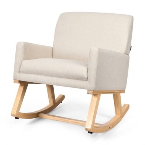 Tangkula Mid Century Fabric Lounge Chair Upholstered Accent Armchair Rocking Chair Beige
