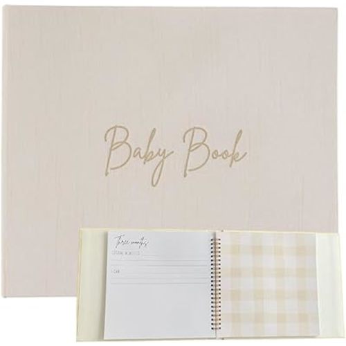 Keepsake Memory Book for Boys and Girls - Minimalist Tan Baby Book Keepsake First 5 Year Baby Memory Book - Gender Neutral Baby Journal Scrapbook For First Time Moms - Baby Registry Linen Hardcover