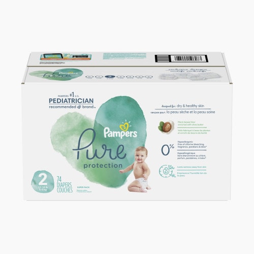 Pampers Pure Protection Disposable Diapers, Super Pack - Size 2, 74 Count