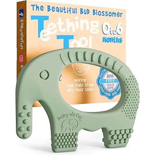 Teething Toy for Babies Age 0 to 6 Months - Baby Elefun 5x Pain Relief Smart Teether - Zero Developmental Delay Silicone Baby Teething Toy Ring - Cute Infant Shower Gift Chew Toys for Babies