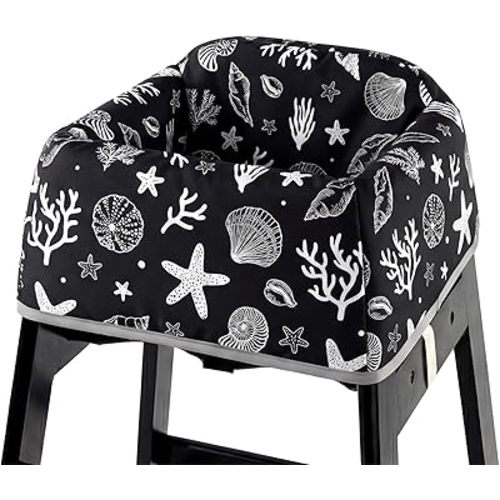 Reusable Baby High Chair Cover with Strap Pads & 2-Point Harness, Waterproof Portable Seat Cover for Restaurant Travel Home, Black