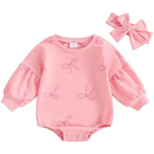 MBMSHEGH Newborn Baby Girls Crewneck Sweatshirt Bubble Oversized Romper Long Sleeve Shirt Jumpsuit Outfit Fall Clothes