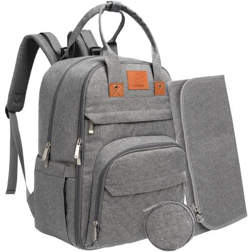 KeaBabies Diaper Bag with Changing Pad - Waterproof Baby Bag, Travel Diaper Bags, Baby Diaper Bag Backpack (Classic Gray)