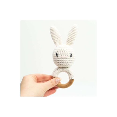 Baby Interactive Wooden Toy Rattle with Crochet Animal
