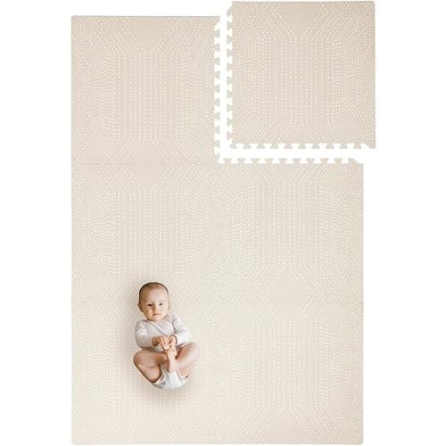 Toddlekind Playmat - Premium Foam Playmat, 4 x 6 feet, 6 Tile Extra Thick Foam Floor Puzzle Mat for Babies/Toddlers Stylish, Non-Toxic, Odorless. Perfect for Tummy Time, Crawling, & Play. 0m+ (Cream)