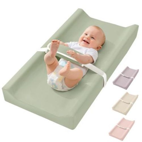 GOTGELIF Waterproof PU Foam Portable Baby Changing Pad with Safety Strap - Green