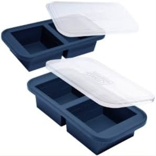 Souper Cubes 2 Cup Silicone Freezer Tray with Lids, Perfect for Storing Lasagna, Leftovers, Sauces, Portioned Meals and More, Silicone Soup Freezer Molds for Meal Prepping - Blueberry - 2-Pack