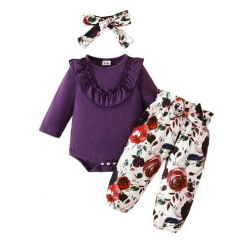Girls Sets Size 10-12 Toddler Girls Long Sleeve Floral Print Tops And Pants Outfits Clothes Set For Children Kids Clothes,3-6 Months,Z1-Purple
