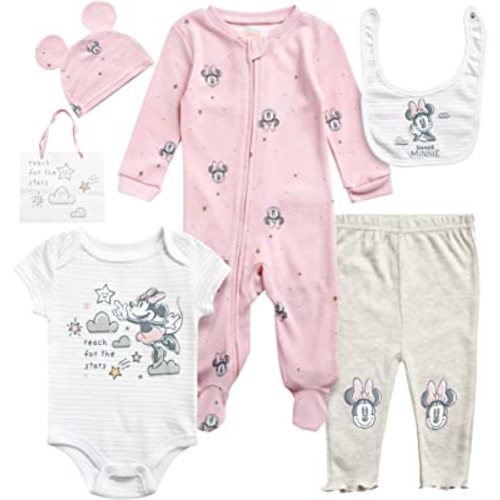 Disney Newborn Baby Boys Girls 7 Piece Layette Christmas Holiday Gift Set: Mickey Mouse, Winnie the Pooh & Minnie Mouse, 0-6M