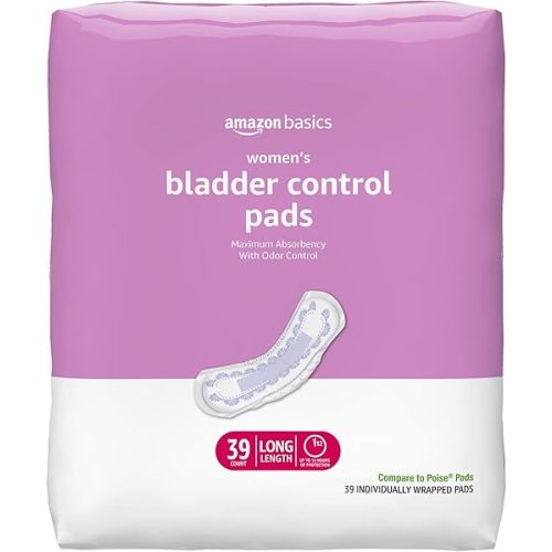 Amazon Basics Women's Incontinence Pads, Bladder Control & Postpartum, Maximum Absorbency, Unscented, 39 Count, (1 Pack of 39)