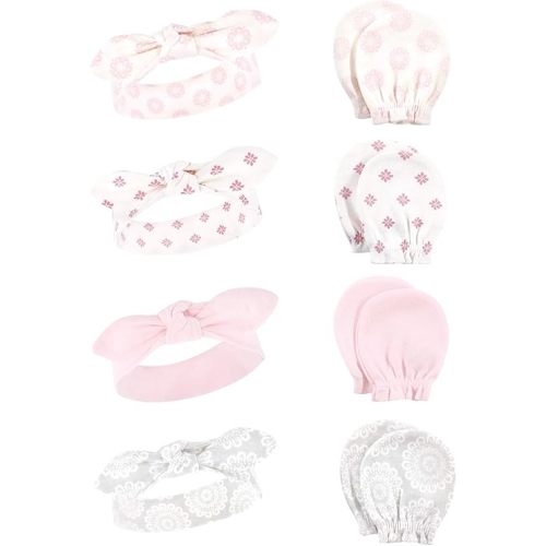 Hudson Baby Baby Girls' Cotton Headband and Scratch Mitten Set