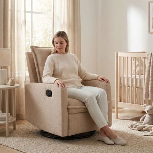 Upholstered Glider Recliner Rocking Chair with 360° Swivel for the Nursery and Living Room