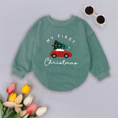 My First Christmas Romper Sweatshirt, Baby’s First Holiday Outfit, Red Car Christmas Tree Bodysuit, Newborn Winter Pullover,Baby Shower Gift