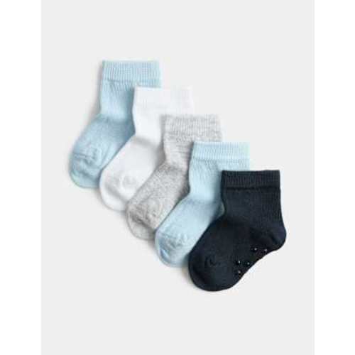 5 Pack Cotton Rich Gripper Baby Socks (0-24 Mths)