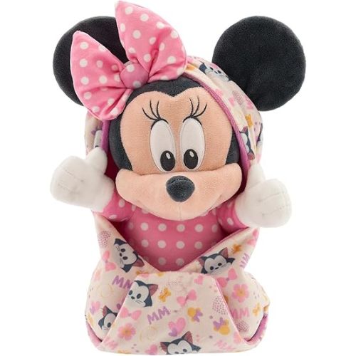DISNEY STORE Unisex-Children Babies Collection: Minnie Mouse Plush in Swaddle with Detailed Plush Features - Official Soft Toy - Stuffed Animals for Babies - Perfect for Fans & Kids