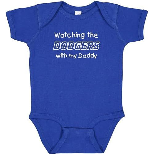 Curiositees Watching the Dodgers with My Daddy Cute Baby Bodysuit Outfit - Royal