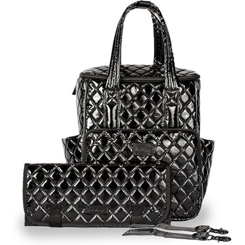 7AM London Baby Diaper Bag – Multifunctional Travel Backpack with Stroller Hooks & Adjustable Shoulder Straps, Baby Essentials, Water Repellent, With Diaper Changing Pad | (Black Polar)