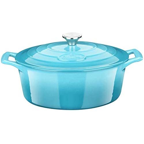 La Cuisine Enameled Cast Iron Covered Oval Dutch Oven, Pot, Casserole, French Oven, 5-Quart (QT) - Matte Black Enamel Interior, Teal Porcelain Enamel Coating Finish Exterior