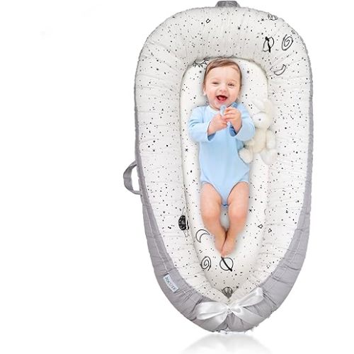 Baby Lounger for Newborn Cover - Newborn Lounger for 0-12 Months, Breathable & Portable Infant Lounger - Adjustable Cotton Soft Baby Floor Seat for Travel, Newborn Essentials - Wide Universe