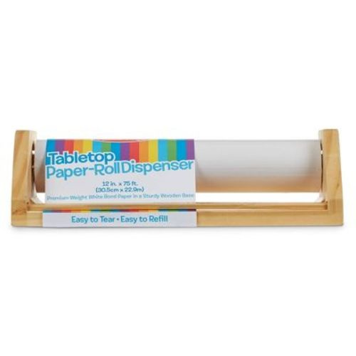Melissa & Doug Wooden Tabletop Paper Roll Dispenser With White Bond Paper (12 inches x 75 feet)
