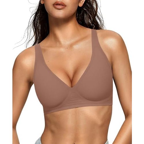 OEAK Womens Deep V Bras Wireless Comfortable Bra Supportive No Underwire Bras Tshirt Push Up Bralettes Plunge Seamless Bra