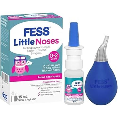 Fess Little Noses Saline Nose + Aspirator Blocked Sinus Decongestant Spray 15 ml