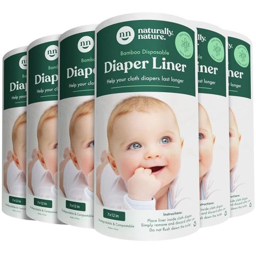 Naturally Nature Disposable Cloth Diaper Liners, Unscented, Fragrance-Free, Chlorine Free Diaper Inserts - 600 Count - (6 Rolls, 100 Sheets per Roll)