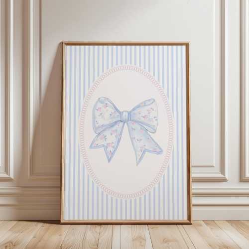 PHYSICAL PRINT Nursery Decorative Printing Wall Arts Print Baby Girl Wall Arte Coquette Nursery Art Print Blue Bow Wall Decor Grandmillenial