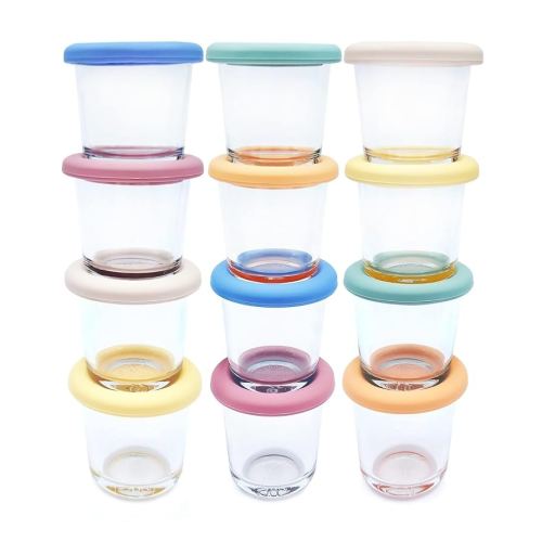 Elk and Friends 4oz Borosilicate Glass Baby Food Storage Jars with Silicone Lid | Strong Glass | Set of 12 | Microwave, Oven & Dishwasher Safe | Infant and Babies
