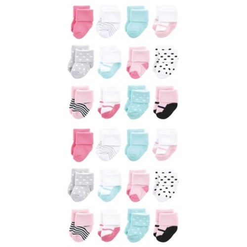Luvable Friends Cotton Rich Baby Terry Socks 24-Pack, Mint Pink Mary Janes, 0-6 Months