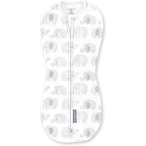 SwaddleMe by Ingenuity Compression Swaddle Pod, Two-Way Zipper for Easy Changes, Improves Sleep & Calms Startle Reflex, 0-2 Months, 1-Pack - Scribble Elephant