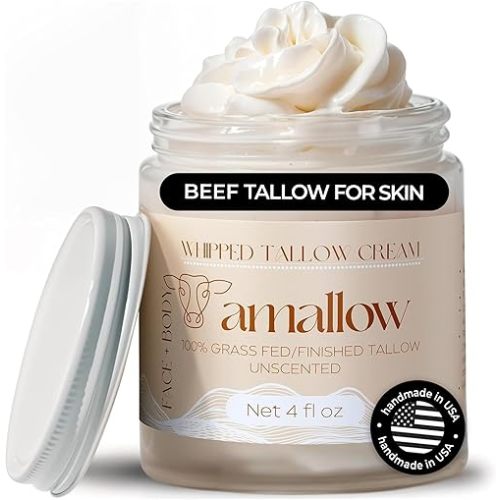 100% Grass Fed Beef Tallow for Skin Care - Face + Body - Whipped Moisturizer for Sensitive Skin - Natural Lotion, 4 FL. oz. (Unscented)
