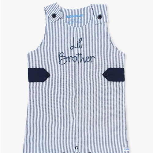 Navy Lil Brother Embroidered Classic Blue Seersucker Jon Jon