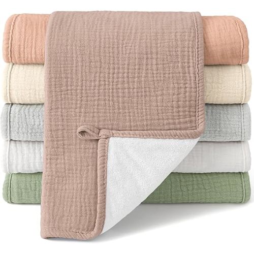 Bearmoss Muslin Burp Cloths, 100% Cotton Large Extra Soft Absorbent 20x10in, 6 Pack