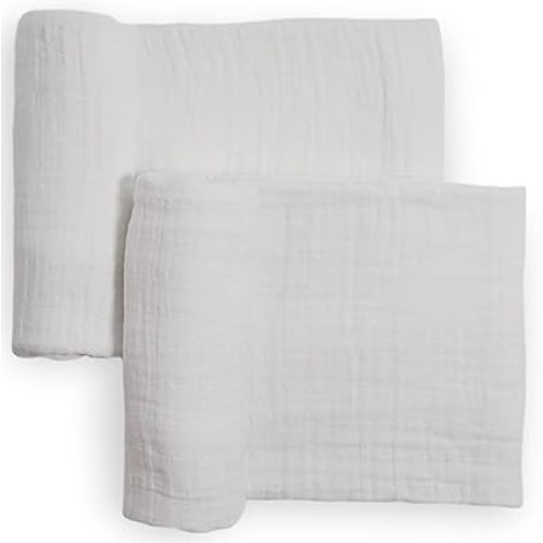 Little Unicorn 100% Organic Cotton Muslin Swaddle Blanket 2 Pack | Multi Use | Unisex (White)