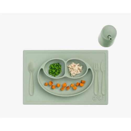 ezpz Happy Feeding Set | Silicone Plate, Cup, Straw & Utensils