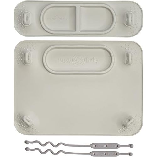 BUSY BABY Silicone Mat Bundle - 1 Original Mat Plus 1 Mini Mat, New Stronger Suction Cups, 6 Straps to Secure Baby Essentials and Keep Them Off The Floor, Baby Led Weaning, Travel Sleeve Included