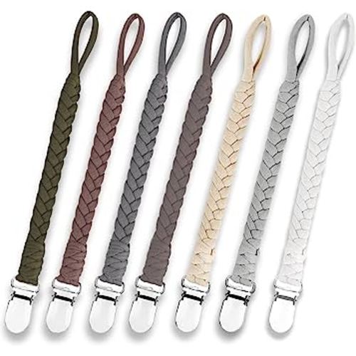 7 Pcs Braided Pacifier Clip for Boys & Baby Girl, Binky Clips Pacifier Holder Handmade Teething Straps Unisex Design Smoother Mam Pacifier Clip Fits All Pacifiers for Shower Birthday Gifts