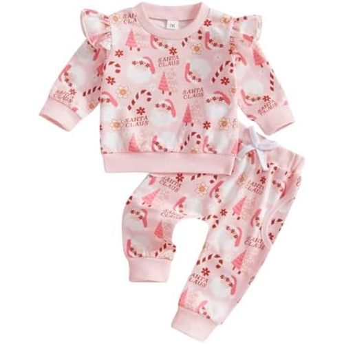 My First Christmas Baby Girl Outfit Infant Toddler Santa Claus Shirt Sweatshirt and Candy Cane Pants Clothes