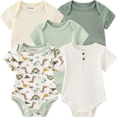 Kiddiezoom newborn Baby Unisex Cotton One-Piece Bodysuits Baby Gift 5-pack Baby clothes