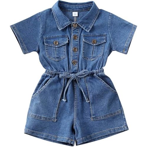 Ledy Champswiin Summer Toddler Girl Jumpsuit Shorts Little Girl Overalls Clothes Baby Jean Romper Jumpsuit One Piece Outfit