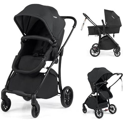 BABY JOY 2 in 1 Baby Stroller, Folding High Landscape Pushchair with Bassinet Mode, Convertible Infant Stroller w/Reversible Seat, Adjustable Canopy, Backrest & Footrest for 0-36 Months (Black)