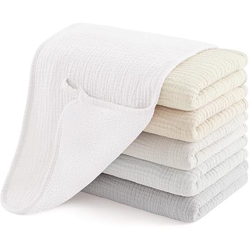 Susurration Muslin Burp Cloths, Soft Baby Burping Cloths for Unisex Boys and Girls, Newborn Essentials Large Extra Absorbent Washcloths, 20x10in, 6 Pack