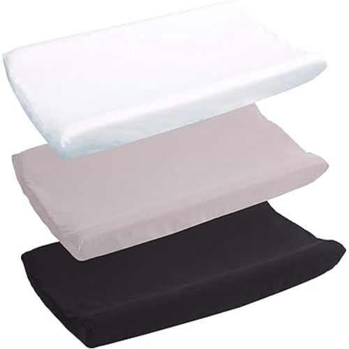 Belsden 3 Pack Microfiber Soft Changing Pad Cover, with 2 Considerate Safety Belt Holes, Durable Diaper Change Table Sheet Set for Baby Boys Girls, 16''x32''x8'', White & Grey & Black